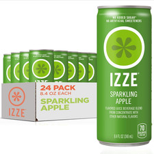 IZZE Sparkling Water Juice Apple, No Sugar Added, 8.4 fl oz, 24 Cans