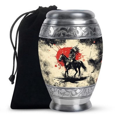 Native American With Horse Large Unique Urns For Human Ashes Adult Man (10 Inch)