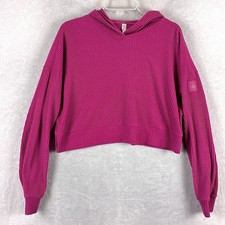 Alo Yoga Hoodie Womens M Pink Muse Ribbed Crop Preppy Baddie Yoga Gym Workout