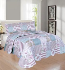 3-Piece king Size Printed Patchwork Quilt Set multi color Flower Floral Strip