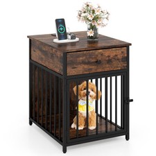 Dog Crate Furniture for Small Dogs Wooden Puppy Kennel with Charging Station-Rus