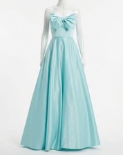 Mac Duggal Women's Blue Taffeta Strapless Bow-Accent Ball Gown Dress Size 14