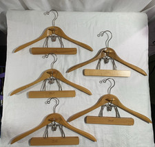 Lot of 5 Vintage Setwell 18" Heavy Wooden Suit Hangers With Trouser Clamp Hanger