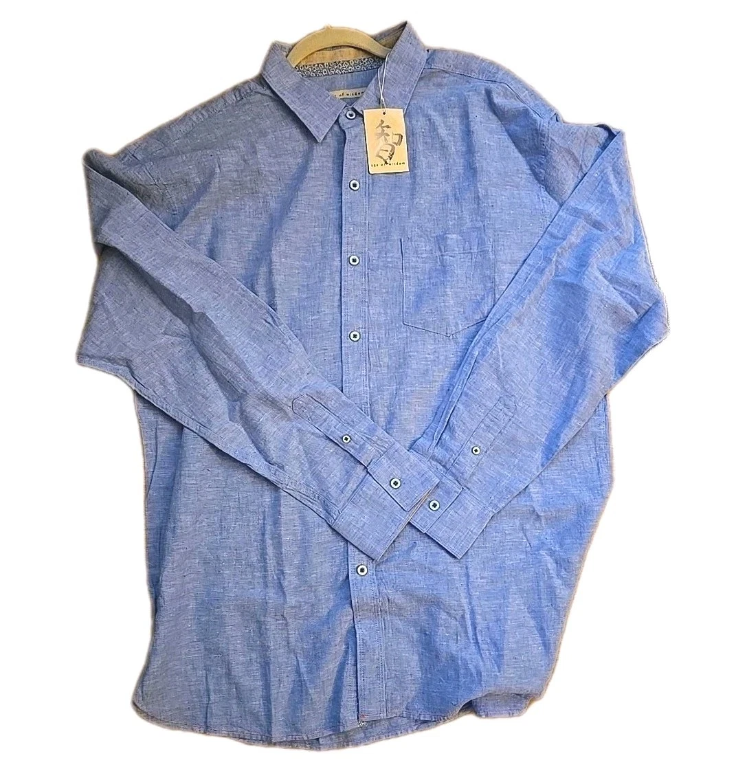 Age Of Wisdom Mens Shirt 2XL Linen Cotton Blue Button Up Preppy Coastal NEW