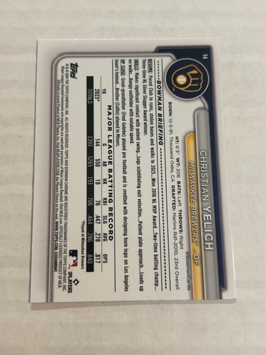 2024 BOWMAN CHROME CHRISTIAN YELICH 292/299 FUCHSIA REFRACTOR BREWERS SP - Picture 2 of 2