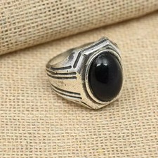 Beautiful Black Onyx Gemstone Ring 925 Sterling Silver Men's Ring All Size S19
