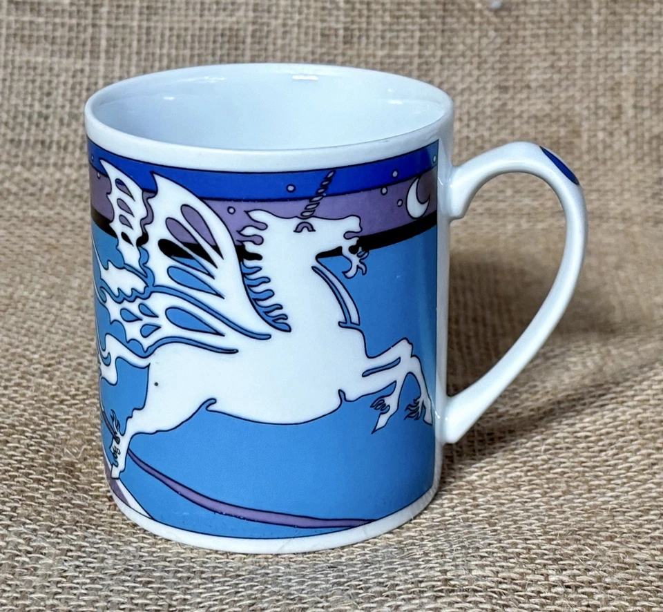 Vintage Pegasus Unicorn Coffee Mug Cup Blue Purple 1980s Fun Fantasy Mythology - Image 3 of 4