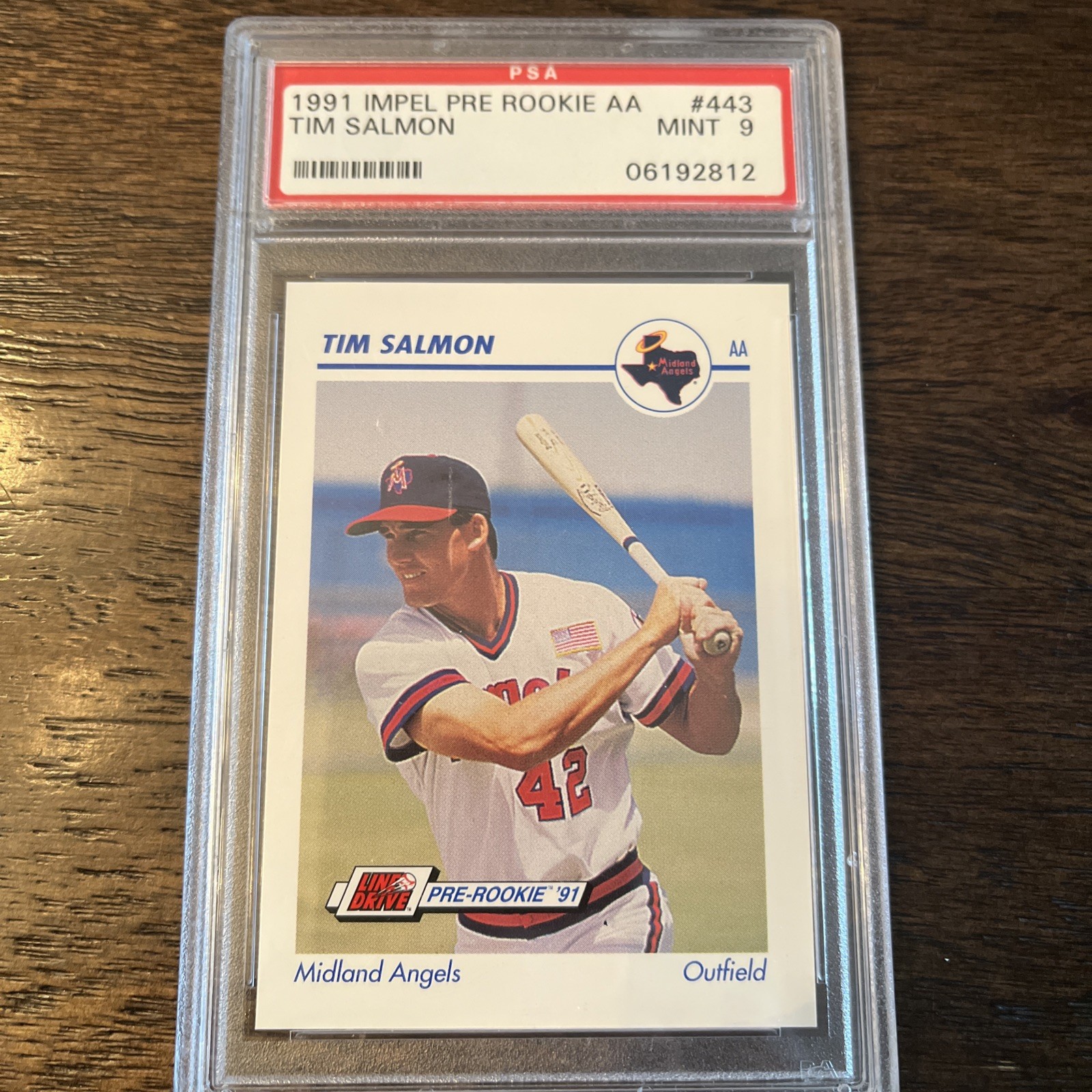 1991 Line Drive Pre-Rookie AA Tim Salmon #443 PSA 9 MINT RC Baseball