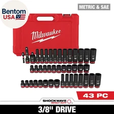 SHOCKWAVE 3/8 In. Drive SAE and Metric 6 Point Impact Socket Set (43-Piece)