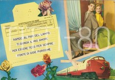 TRAIN AND RAIL POSTCARD, TELEGRAM AND LOVERS 1970