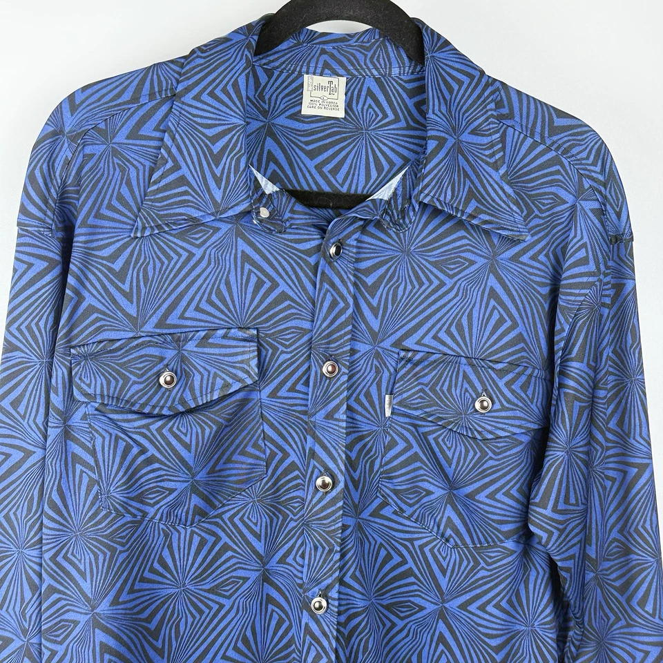 VTG Levi’s Silver Tab Button Shirt Mens L Blue Black Psychedelic Rave Y2K Hippie - Image 2 of 4