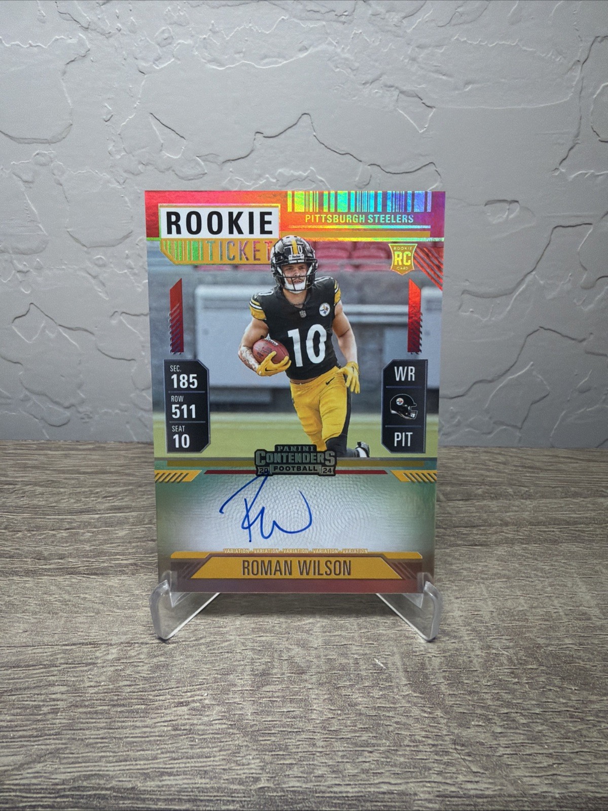 2024 Panini Contenders Roman Wilson Red Zone Rookie Ticket RC Auto Steelers