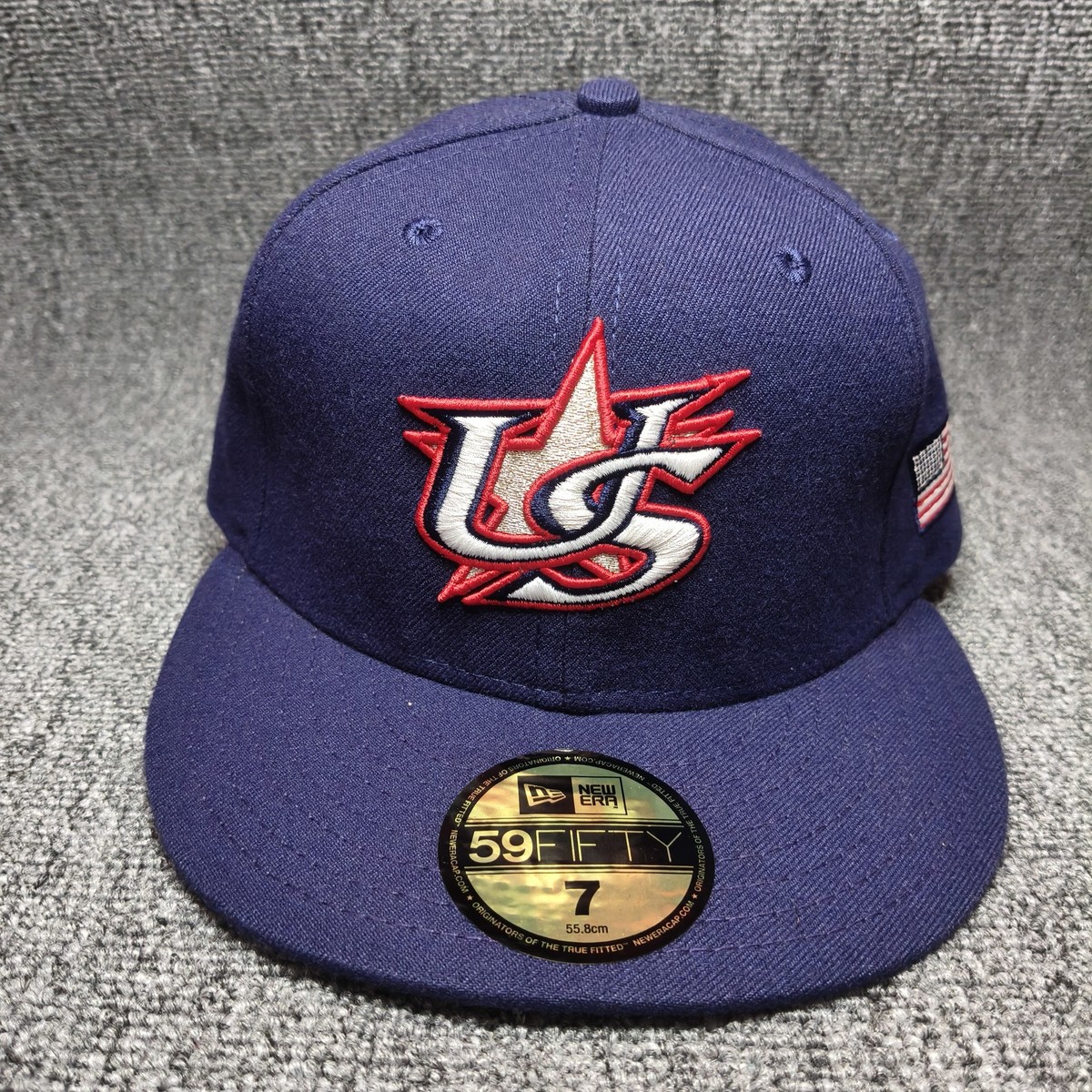 New Era 59FIFTY Team USA Fitted Hat Cap Size 7 Navy Flag Side Patch