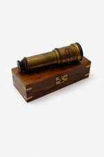 Antique Brass Telescope with Wooden Storage Box