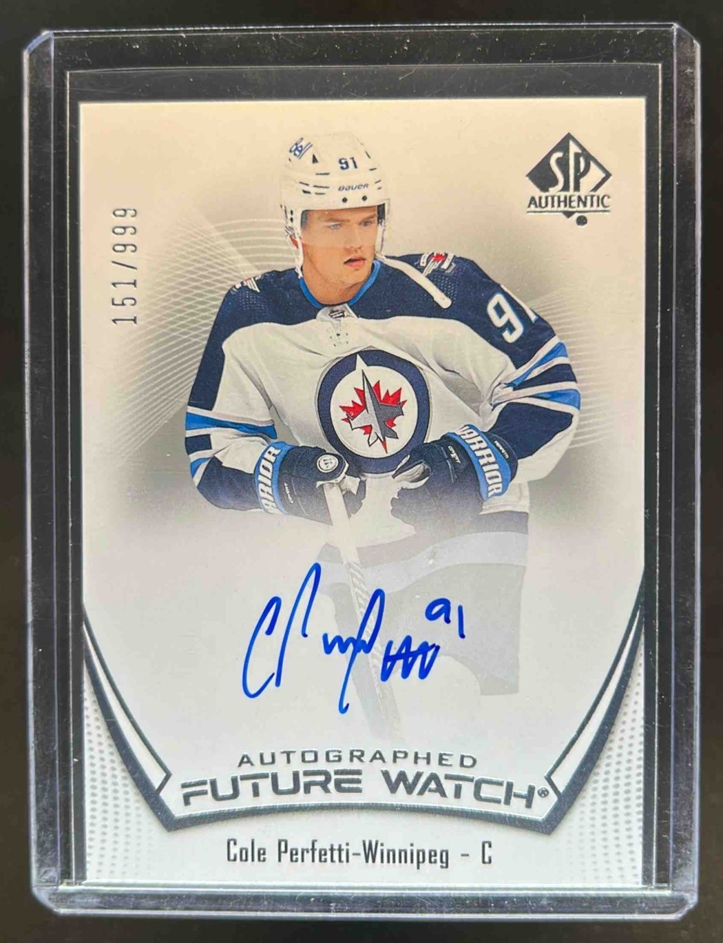 2021-22 SP Authentic Cole Perfetti Rookie Auto RC Future Watch #151/999 Jets