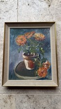 Tableau ancien nature morte au bouquet de fleurs HST signé Conil ? à identifier