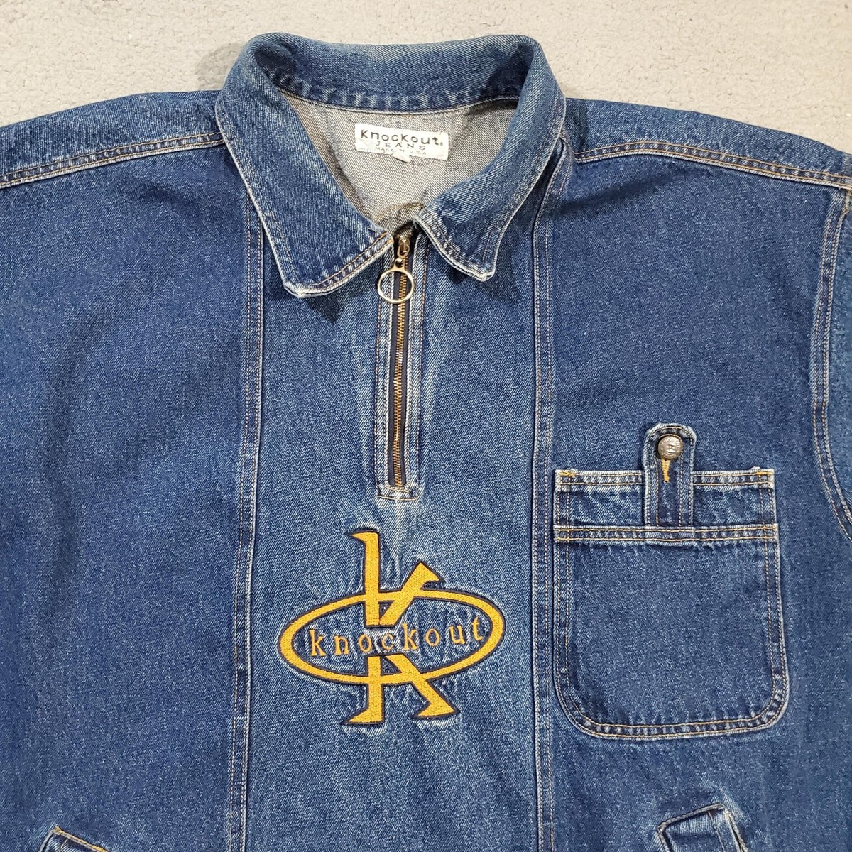 Vintage Knockout Jeans Jacket Mens 3XLl Denim Quarter Zip