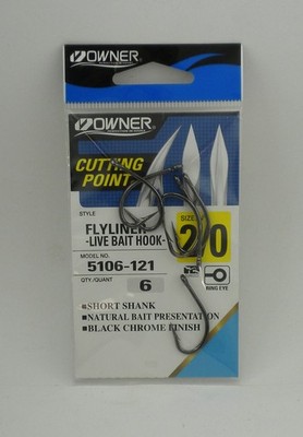Owner 5106-121 Flyliner Live Bait Hook Welded Ring Black Chrome Size 2/0 6CT