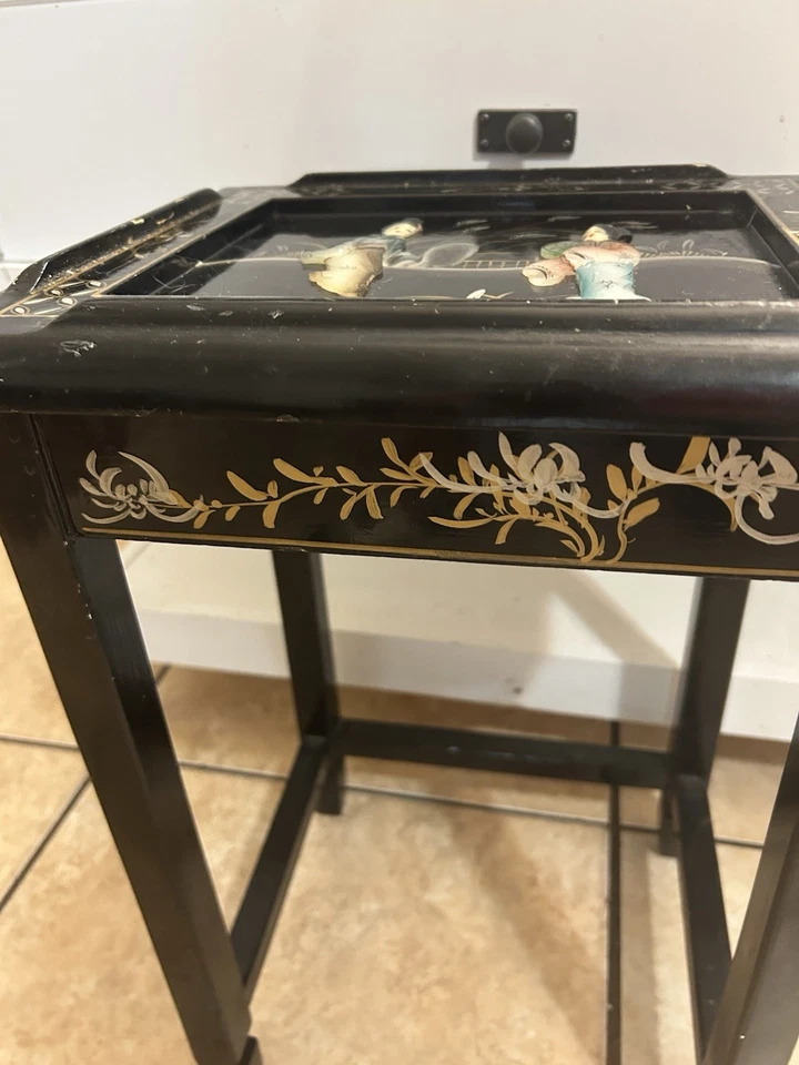 Vintage Japanese  Side Table Stone Inlay Figuring - Image 4 of 4
