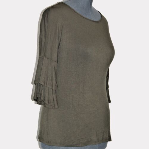 Green Ruffle Tee Top Women's Sweater Tunic 3/4 Sleeve Size Large USA Made