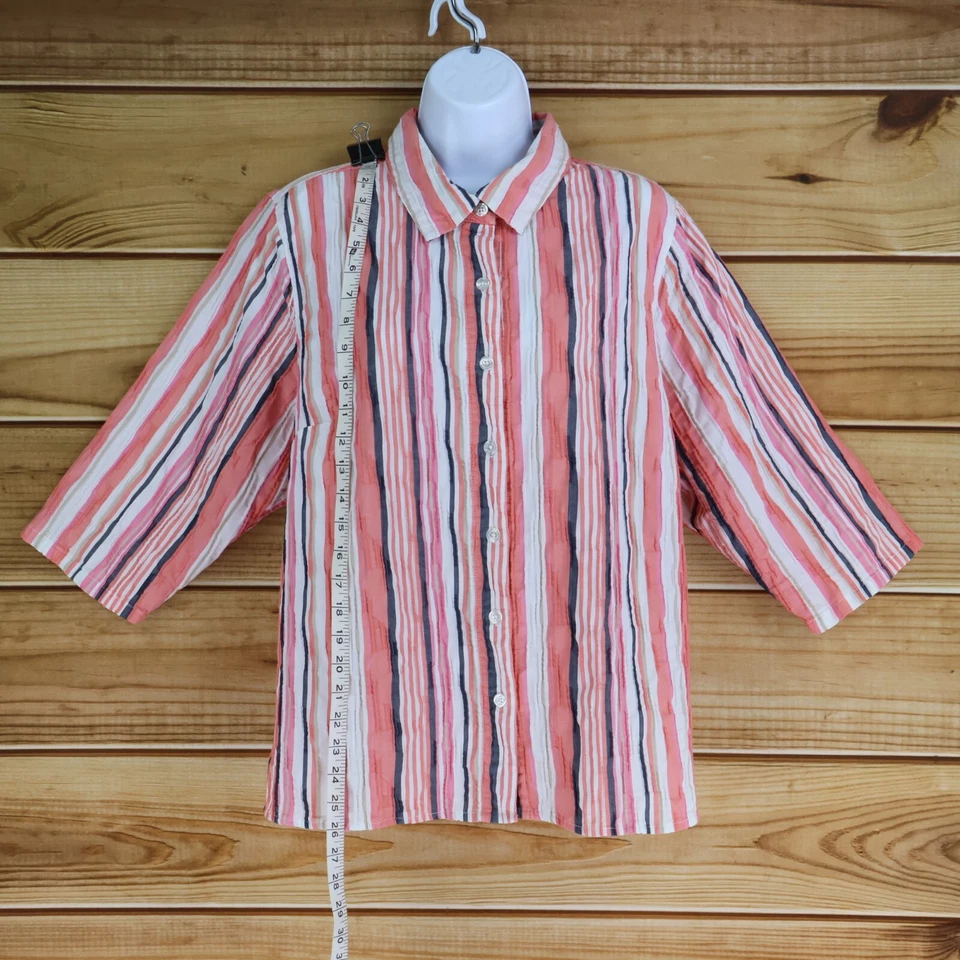 Camisa Breckenridge Abotonada Mujer Talla 2XL Multicolor Rayas Algodón Manga 3/4 Foto 3 de 4