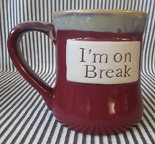 TUMBLEWEED POTTERY I'm On Break LRG 18 oz GLAZED COFFEE BEER MUG TEA WATER CUP