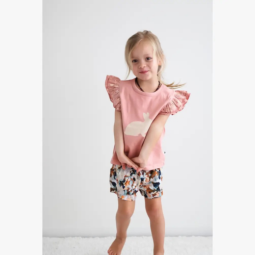 Burrow & Be Girls Flutter Sleeve T-shirt - Mead-Doe / Bunny BNWT Size 4 Years