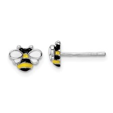 Sterling Silver Rhodium-plated Enamel Bumblebee Children's Post Earrings