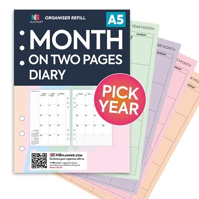 NBPLANNER 2026 | 2027 Filofax A5 COMPATIBLE Month on two pages diary organiser refill
