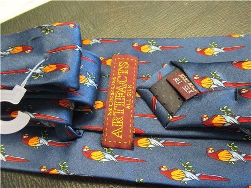 Tie-Vintage-All Silk by Museum Artifacts in Blue with Parrot Design #16425C - Picture 2 of 2