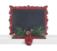 Metal Chalkboard Distressed Red Painted Christmas Stocking Holder