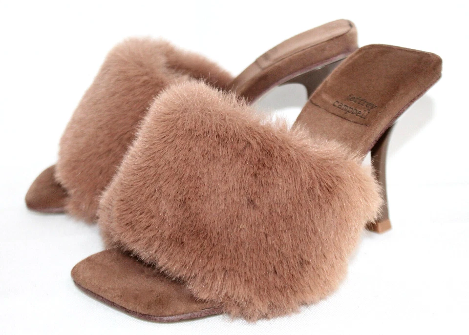 FREE PEOPLE JEFFREY CAMPBEL Valerie Heels Open Toe Sandal Size 5 Brown Faux Fur