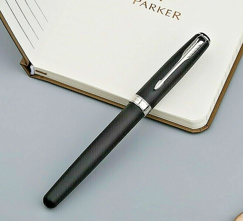 Nuova VERA penna stilografica Parker Sonnet clip argento nero opaco 0,5 mm acciaio fine,.., - Foto 3 di 3