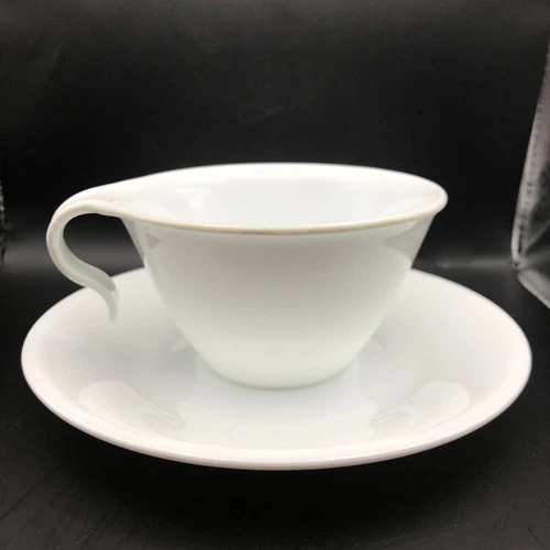 VINTAGE Corelle by Corning Tea Coffee Cup & Saucer FROST WHITE Hook Handle MCM