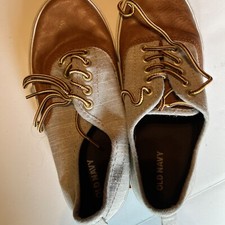 Old Navy Boat Shoes Tan Linen Leather Lace Up Sneakers-Girls Size 2