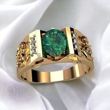 Emerald With 925 Sterling Silver Gold Plated Ring For Men's AL624