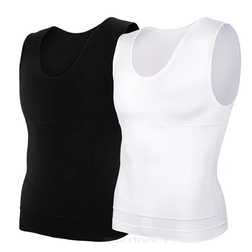 Hombres Camisa de Compresión Control Abdomen Chaleco Apretado Adelgazante Cuerpo Modelador Entrenamiento Grasa - Imagen 13 de 21
