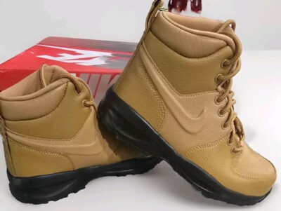 Nike Boy's Manoa LTR GS Size 4Y Leather Boots Sneakers Wheat Black  Big Kid -NIB