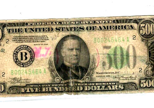 $500 (NEW YORK) 1934 $500 "LARGE DENOMINATION" $500 (NEW YORK) 1934 $500 !!!!