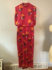 Zara Hot Pink Floral Print Satin Sleeveless Open Back Jumpsuit Size Large NWT