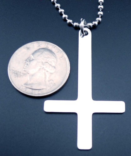 Inverted Cross Necklace Stainless Chain & Pendant NEW Thin Upside Down Satanic - Picture 3 of 13