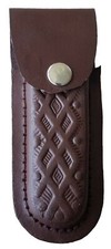 Brown Leather Knife Pouch Sheath for Folding Knife Snap Button Close Belt slits