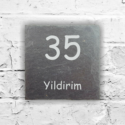 Türschild ''Nummer'' aus Schiefer mit Gravur, mit Wunschname 100 x 100 mm