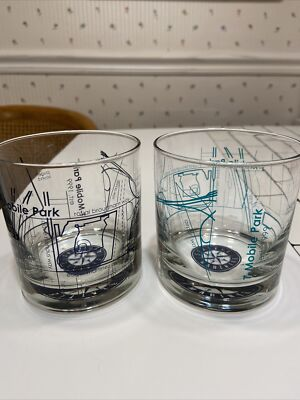 #ad 2 Seattle Mariners MLB T Mobile Park Map Rocks Glasses. EB10 $22.00