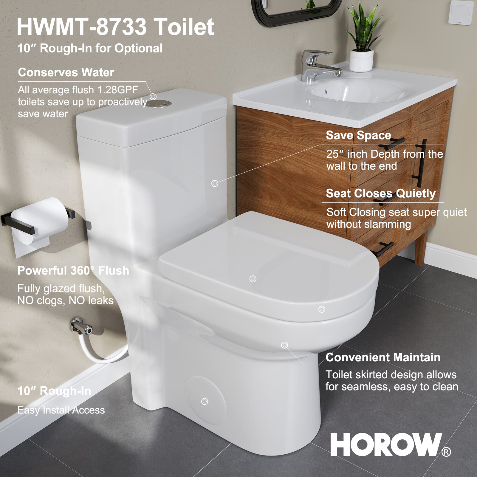 Modern One Piece Toilet Compact Toilet 10''Rough in Dual Flush Small