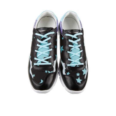 Dolce Gabbana Black Low Top Leather Sneakers Size 7 Suede Stars | eBay 