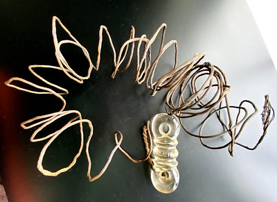 Fleron Radio Glass 3-1/4'' Insulator w/Original Brass Wires 15 feet long