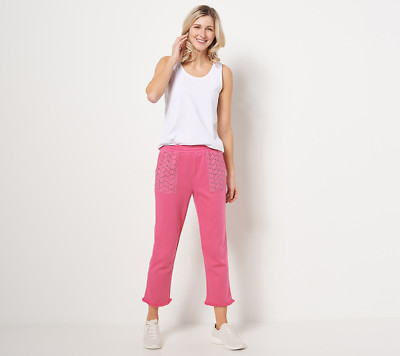 Susan Graver Weekend Sz 2X Washed French Terry Crop Pants Pink Brigade