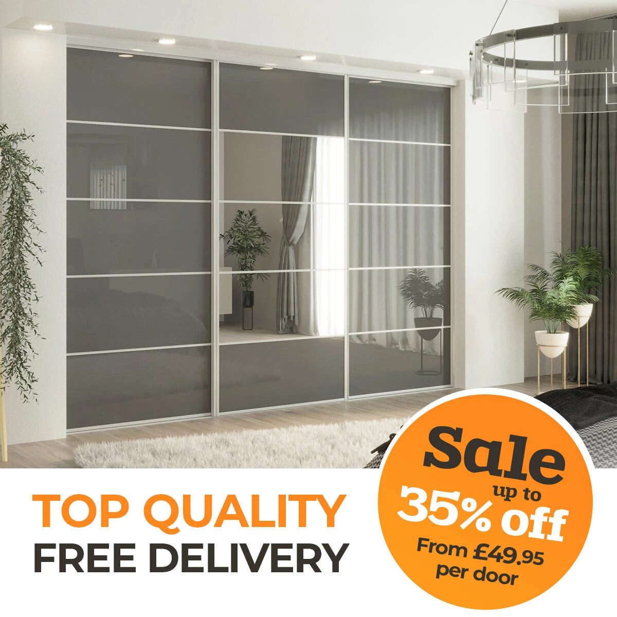 Sliding Wardrobe Doors Solid Mirrored High Gloss Finish 4colours Track Rail