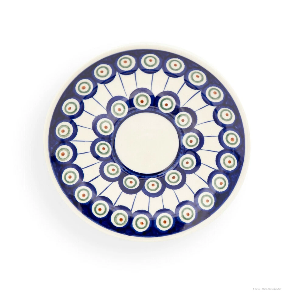 Bunzlauer Keramik Untertasse Ø 16 cm, H 1,8 cm – Stellfläche Ø 5,30 cm Dekor 8
